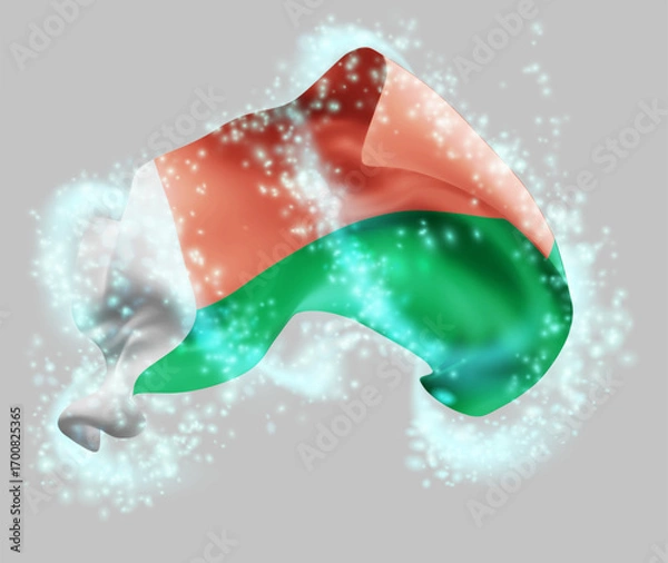 Fototapeta Madagascar, vector 3d flag in whirlwind of magical radiance