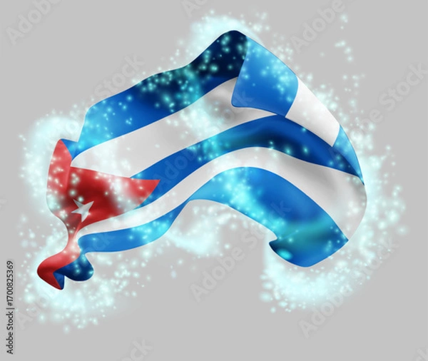 Fototapeta Cuba, vector 3d flag in whirlwind of magical radiance