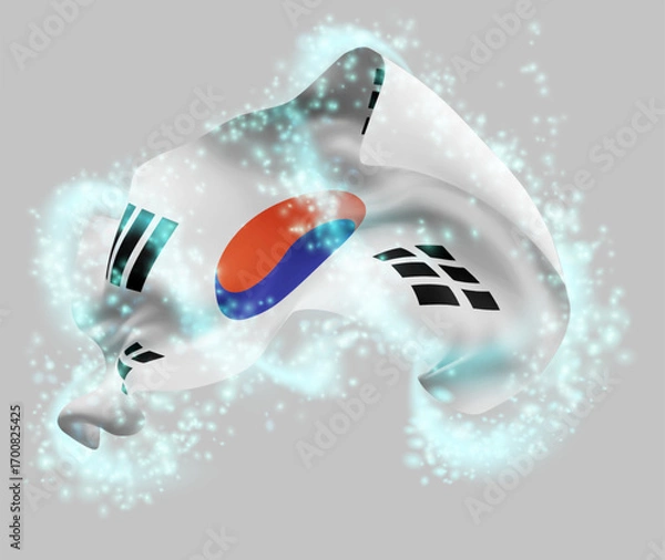 Fototapeta Korea, vector 3d flag in whirlwind of magical radiance