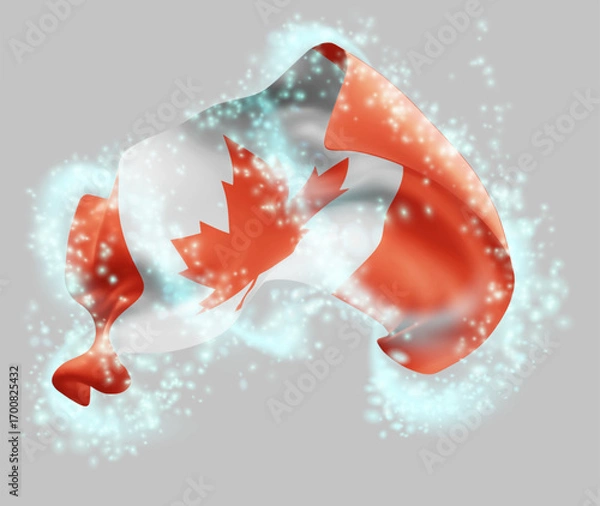 Fototapeta Canada, vector 3d flag in whirlwind of magical radiance