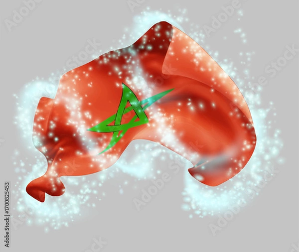Fototapeta Morocco, vector 3d flag in whirlwind of magical radiance
