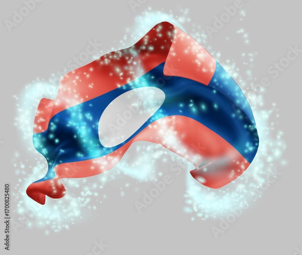 Fototapeta Laos, vector 3d flag in whirlwind of magical radiance