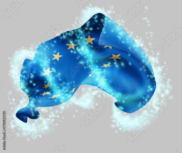 Fototapeta European Union, vector 3d flag in whirlwind of magical radiance