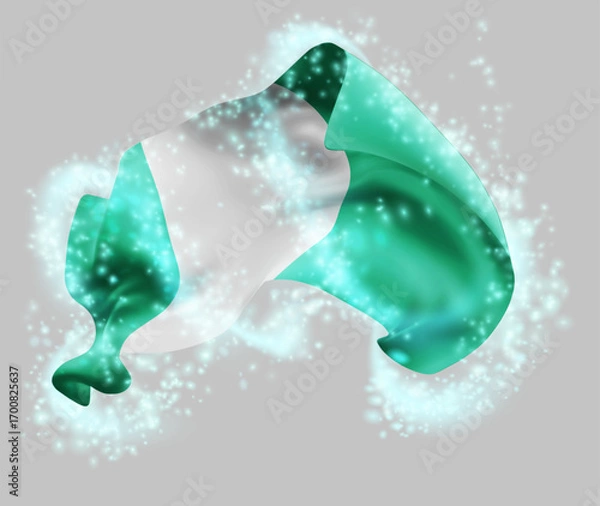 Fototapeta Nigeria, vector 3d flag in whirlwind of magical radiance