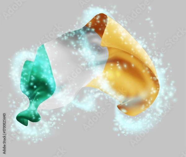Fototapeta Ireland, vector 3d flag in whirlwind of magical radiance