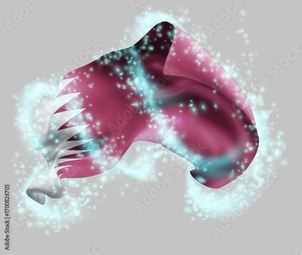 Fototapeta Qatar, vector 3d flag in whirlwind of magical radiance