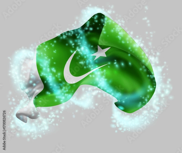 Fototapeta Pakistan, vector 3d flag in whirlwind of magical radiance