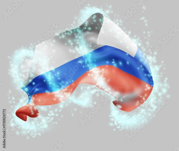 Fototapeta Russia, vector 3d flag in whirlwind of magical radiance