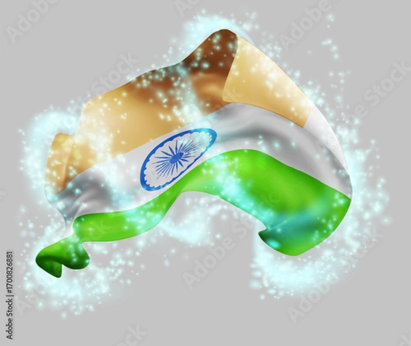 Fototapeta India, vector 3d flag in whirlwind of magical radiance