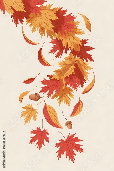 Obraz Falling autumn leaves, swirling in the wind.
