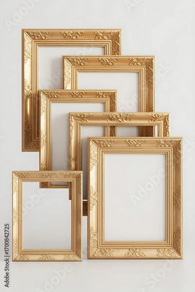 Obraz Gold picture frames in varying sizes.
