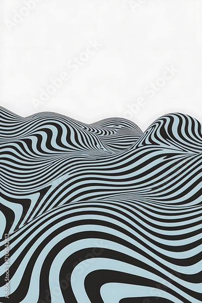 Obraz Abstract design of wavy black and light blue stripes.
