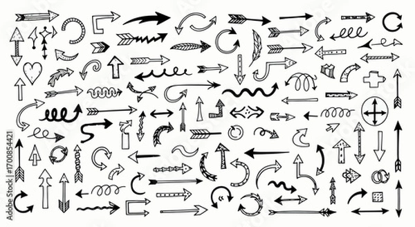 Fototapeta Hand Drawn Arrow Vector Icon Set with Doodle Sketch Elements