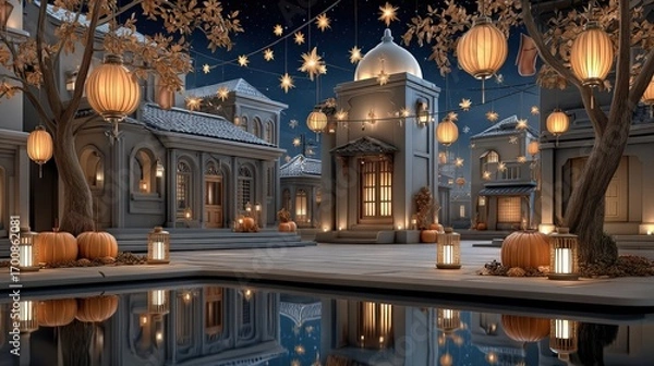 Fototapeta Surreal Halloween fantasy scene with realistic details and vibrant colors.