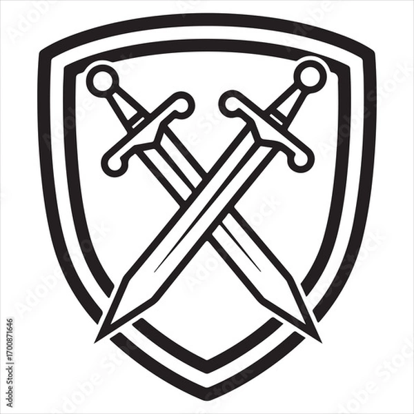 Fototapeta Bold Shield Emblem Featuring Crossed Swords A Symbol of Valor Strength and Protection Suitable for Badges Logos or Insignias