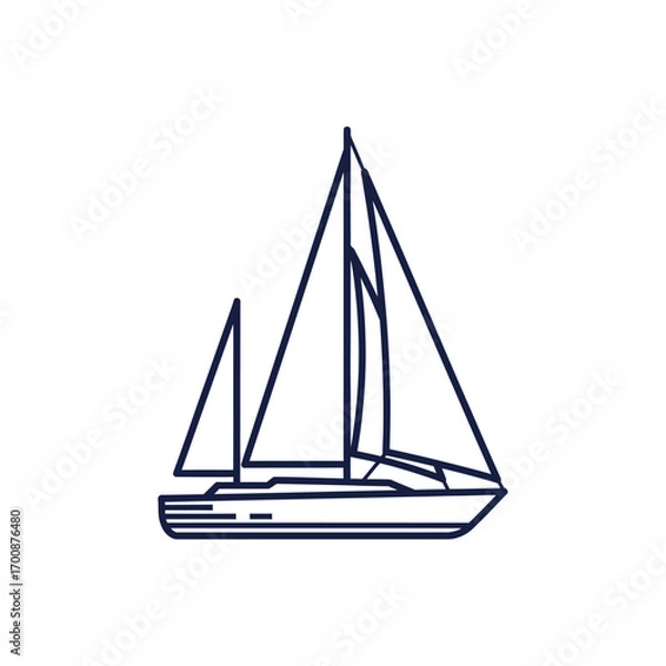 Obraz Vector minimalist line art illustration of sailboat with sails up symbolizing travel, adventure, tourism, exploration, journey, freedom, ocean lifestyle, and nautical holidays