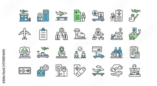 Obraz Vector icon sheet of colorful flat icons collection representing business, technology, travel, and healthcare themes for multipurpose corporate, digital, and lifestyle design use