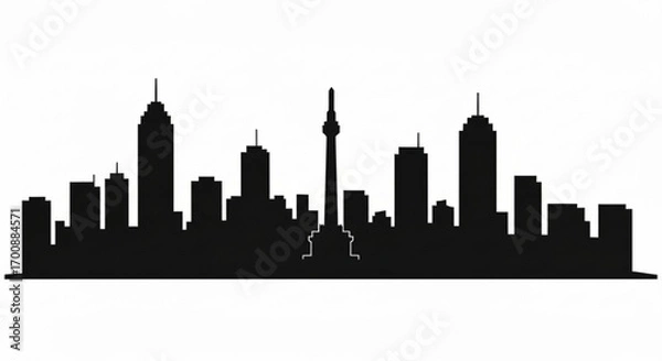 Fototapeta Silhouette of indianapolis skyline with monument circle and various buildings against a white backdrop created with generative ai
