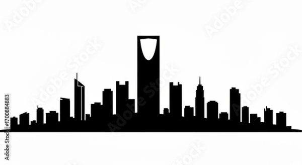 Fototapeta Silhouette depiction of a cityscape with various buildings and a prominent central tower structure present created with generative ai
