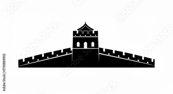 Fototapeta A stark silhouette of the great wall of china with its iconic watchtower and fortified defensive structure created with generative ai