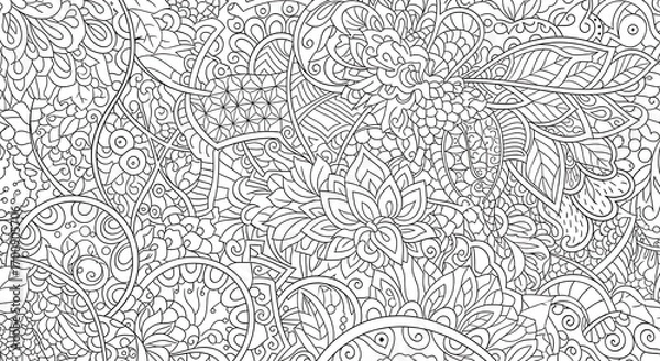 Fototapeta Intricate Abstract Floral Pattern for Coloring.