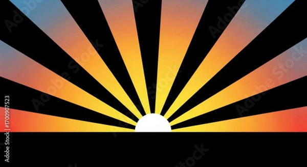 Obraz Illustration of a sunburst with gradient colors and a white sun against a black background scene created with generative ai