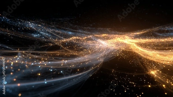 Obraz Experience the dynamic flow of digital data with vibrant golden light trails, perfect for showcasing innovation and technological advancement