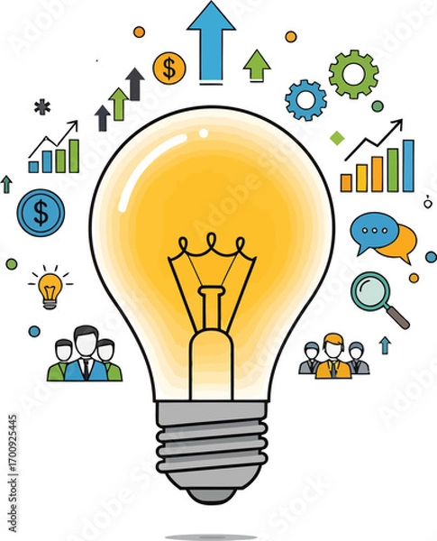 Fototapeta Lightbulb Idea Surrounded by Business and Finance Icons.