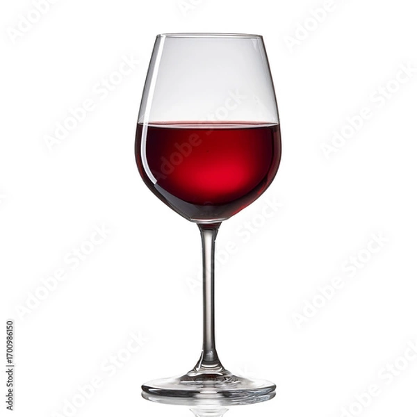 Fototapeta Elegant Wine Glass Filled with Red Wine on a Reflective Surface