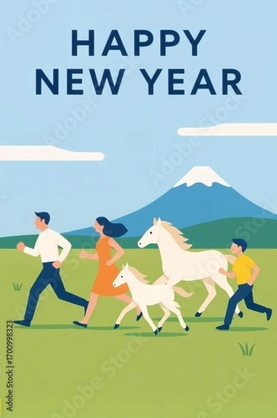 Obraz 2026年_年賀状_素材_縦_イラスト_シンプル_家族_01