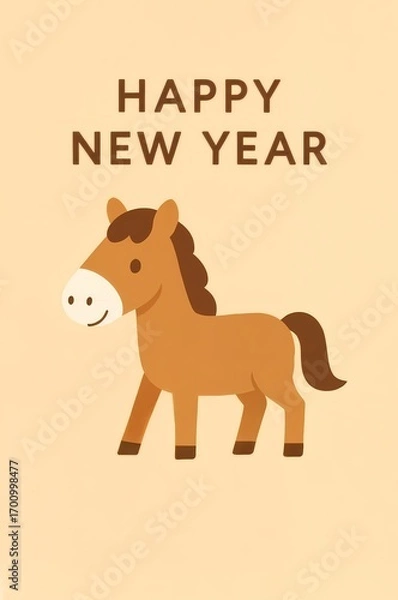 Obraz 2026年_年賀状_素材_縦_イラスト_シンプル_馬_01