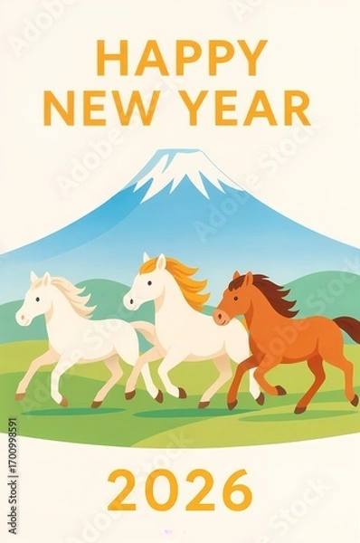Obraz 2026年_年賀状_素材_縦_イラスト_シンプル_馬_03