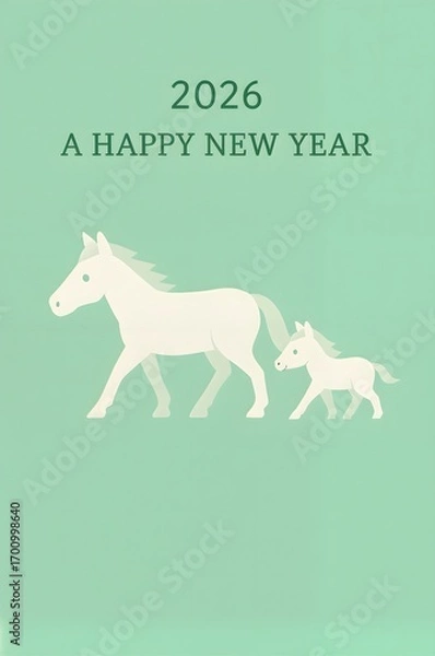 Obraz 2026年_年賀状_素材_縦_イラスト_シンプル_馬_親子_01