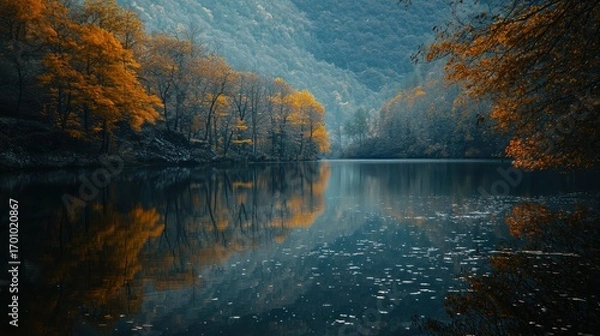 Obraz Autumn river reflection