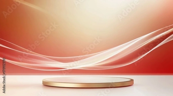 Fototapeta E-commerce product exhibition booth with red technology background