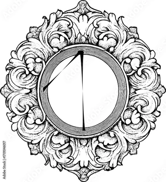 Fototapeta Symmetric vintage hand drawn engraving of ornate floral frame design for decorative use