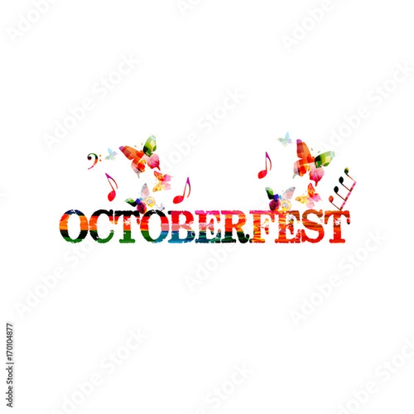 Fototapeta Oktoberfest celebration colorful design isolated vector illustration. Oktoberfest lettering typography background