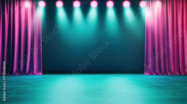 Obraz Empty stage neon lights