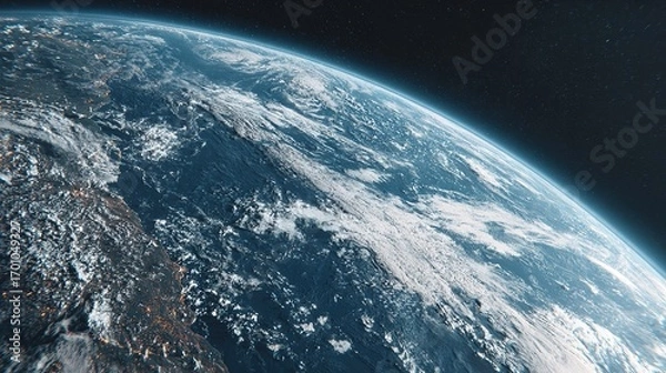 Obraz 3D satellite radar imaging Earth's surface from polar orbit, with digital elevation model overlay in photo. stock image, hd quality,