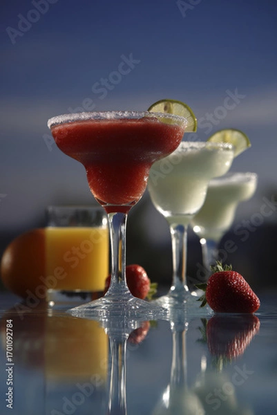 Fototapeta capture essence of top  famous cocktails beside shimmering pool or azure sea