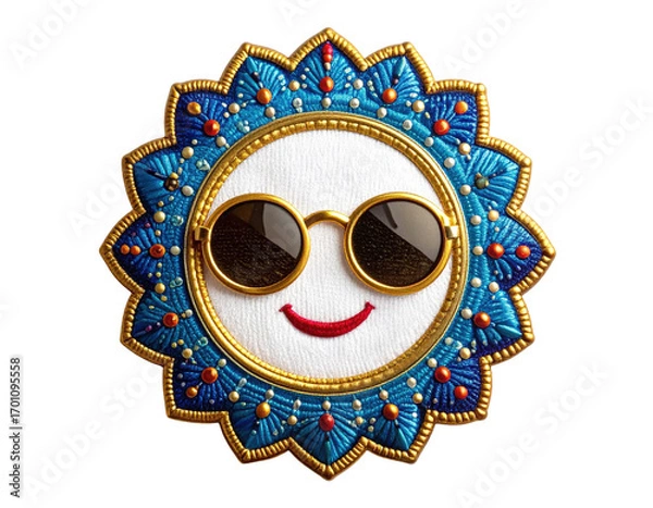 Fototapeta Smiling Sun Face with Sunglasses and Decorative Frame.