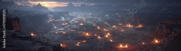 Fototapeta Mysterious Landscape Illuminated by Scattered Fires