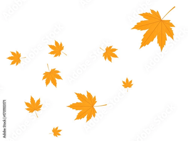 Obraz Scattered Yellow Maple Leaves on a Dark Background