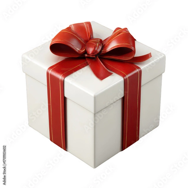 Obraz White box with a red ribbon tied around it