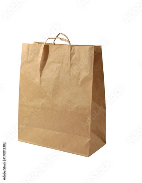 Fototapeta Brown Paper Bag with Handles for Groceries or Takeout.