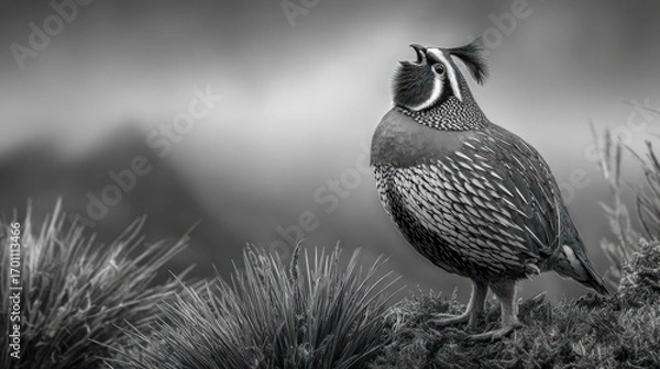 Fototapeta Blackand white quail calling