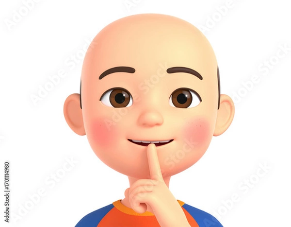 Fototapeta Cartoon Boy with Finger to Lips in 3D Rendering.