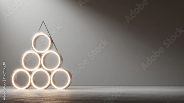 Fototapeta minimalist christmas tree designed from geometric shapes stands elegantly against clean white background