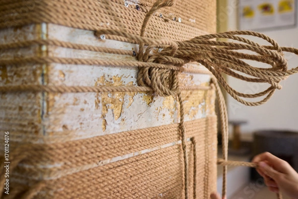 Fototapeta Rope Art Installation A Unique Combination of Handcrafted and Textured Materials Within Space