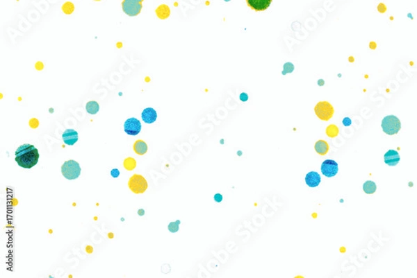 Fototapeta ウォーターカラー水玉パターンのテクスチャ背景　白 